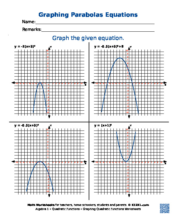 Graphing Quadratic Functions Worksheets Answer Key Algebra 1