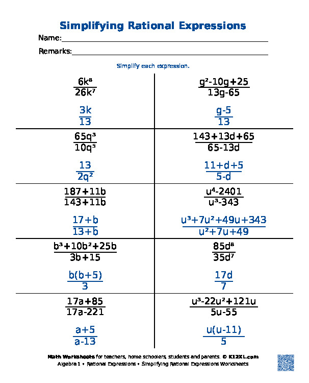 Free Algebra 1 worksheets for homeschoolers, students, parents and teachers