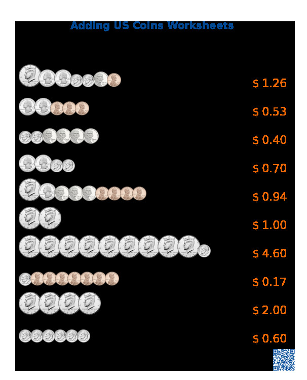 Adding US Coins Worksheets