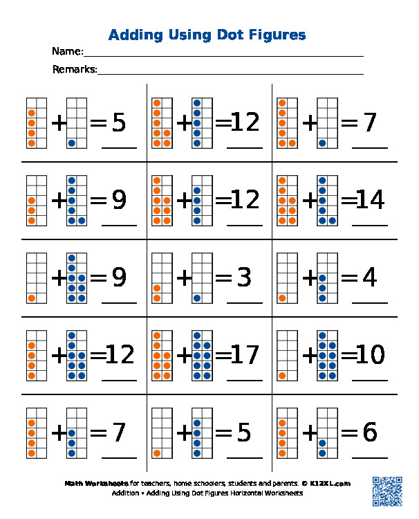 Adding Using Dot Figures Horizontal Worksheets