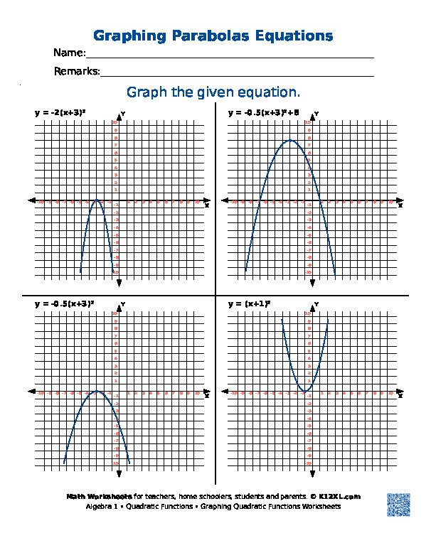 practice worksheet graphing quadratic functions