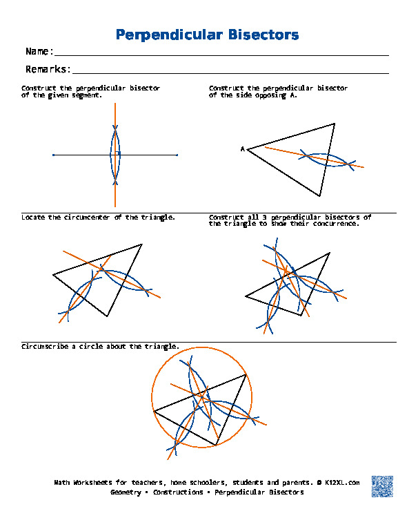Perpendicular Bisector Worksheets