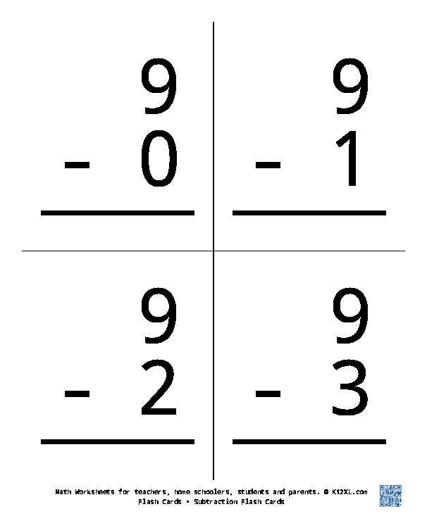 Subtraction Flash Cards
