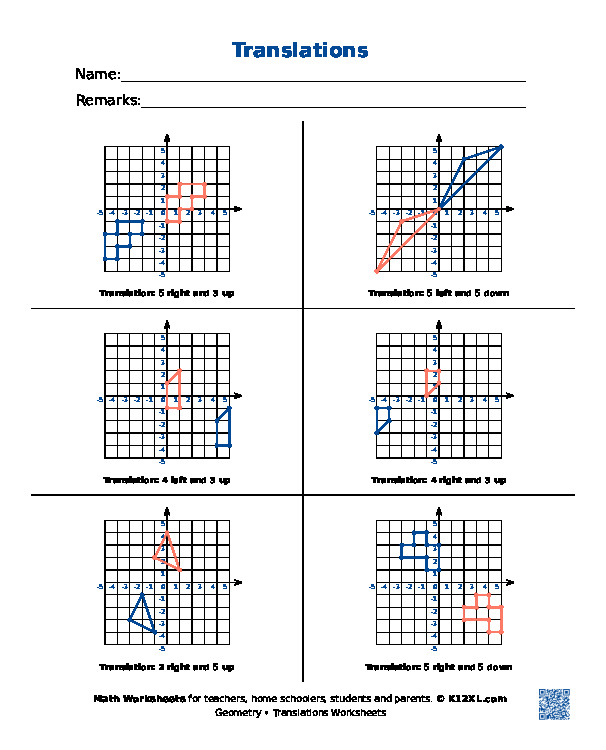 Translations Worksheets